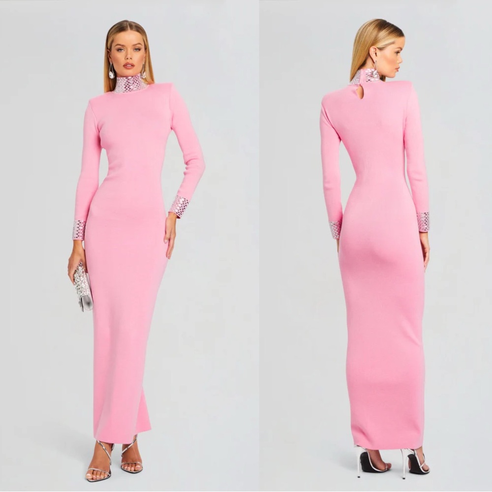 Retrofete Monroe Cashmere Blend Crystal Sweater Knit Maxi Dress Medium Pink